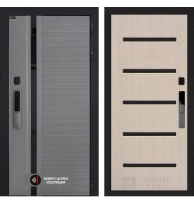 Входная дверь Пиано Смарт 2.0 панель 01 - Беленый дуб, стекло черное
