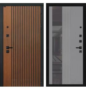 Входная дверь Шторм с Зеркалом 32 тонированным - Серый рельеф софт