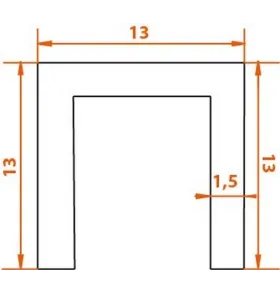 Нижняя направляющая для раздвижных дверей TRACK-B 1M, 1 метр, 13x13x13мм