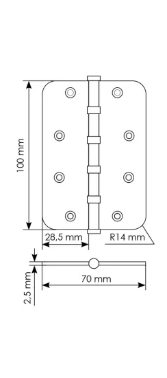 Петля карточная стальная разъемная MS-C 100X70X2.5-4BB AB универсальная скругленная, врезная на круглой оси, вес полотна до 40 кг, цвет бронза
