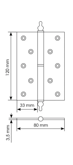 Петля карточная латунная разъемная MB 120X80X3.5 AB L C левая с короной, врезная на круглой оси, вес полотна до 60 кг, цвет античная бронза