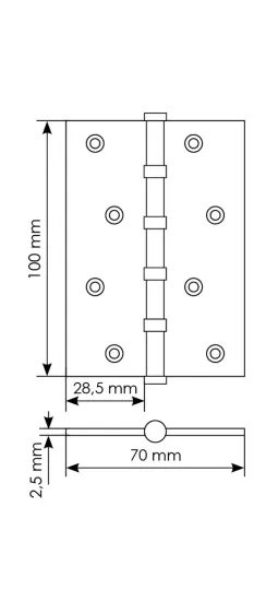 Петля карточная стальная MS 100X70X2.5-4BB W универсальная, врезная на круглой оси, вес полотна до 40 кг, цвет белый