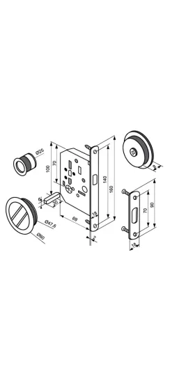Комплект ручек для раздвижных дверей MHS-1 WC AB с замком, цвет бронза, ЦАМ