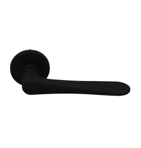 Ручка дверная AULA R5 NERO-ST на круглой розетке, цвет черный soft-touch, ЦАМ
