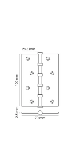 Петля карточная стальная MSN 100X70X2.5-4BB BL, с подшипником универсальная, вес полотна до 40 кг, цвет черный