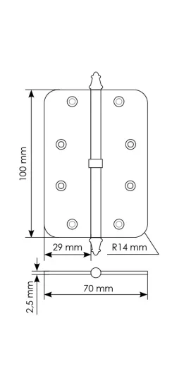 Петля карточная стальная разъемная MS-C 100X70X2.5 AB L левая скругленная, врезная на круглой оси, вес полотна до 40 кг, цвет бронза