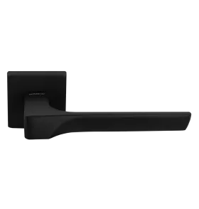 Ручка дверная FIORD S5 NERO-ST на квадратной розетке цвет черный soft-touch, ЦАМ