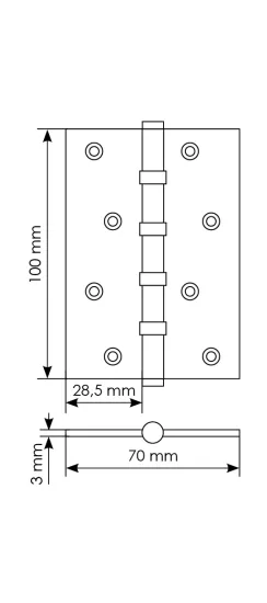 Петля карточная латунная разъемная MBU 100X70X3-4BB AB универсальная, врезная на круглой оси, вес полотна до 60 кг, цвет бронза