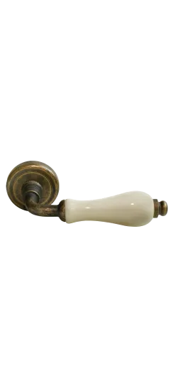 Ручка дверная CERAMICA CC-3 OBA/CHAMP раздельная на круглой розетке, цвет античная бронза/шампань, латунь