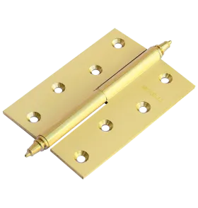 Петля карточная латунная разъемная MB 100X70X3 SG L C левая с короной, врезная на круглой оси, верзная на круглой оси, вес полотна до 60 кг, цвет матовое золото